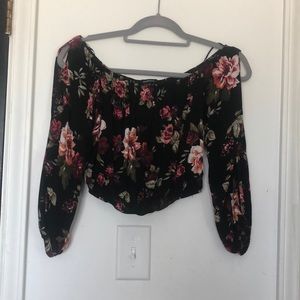 women’s floral cold shoulder crop top